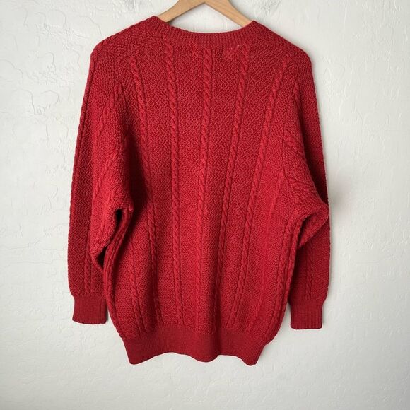 Vintage JH Collectible Western Wool Cable Knit Pocket Crew Neck Sweater Red Med - Picture 3 of 5